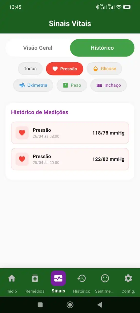 Tela de histórico e exportação de relatório completo